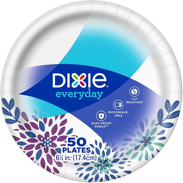 Dixie Paper Dessert Plates, 6 7/8" Inch, 50 Ct