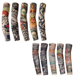 AXKIIN Pack of 5 Tattoo Sleeves Men and 5 Pieces Tattoo Sleeve Children Outdoor UV Protection Arm Tattoo Arm Stockings Nylon Tattoo Stocking for Rock Star Costume Carnival Party