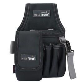 MELOTOUGH Small Tool Pouch with Belt Clip, Mini Electrician Work Pouch with Nylon Phone Pocket, Multi-Pocket Holder with Tape Thong for Carpenter, Heavy Duty Ballistic Compact Organizer, Grey