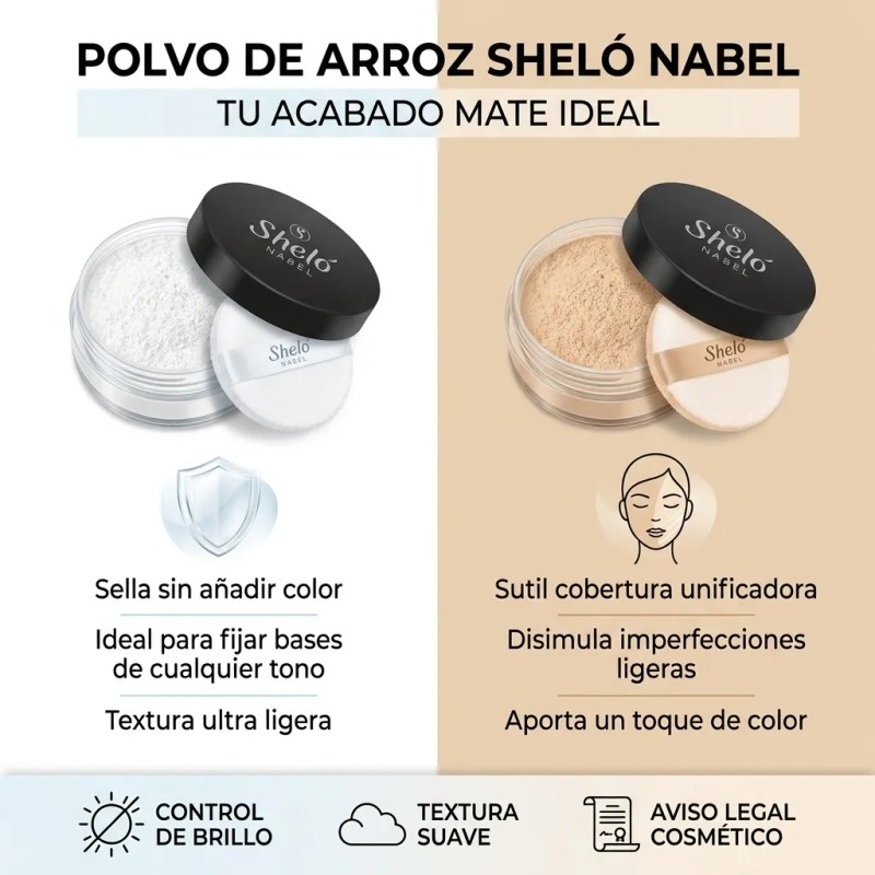 Polvo De Arroz Sheló Nabel Translúcido O Natural Matificante