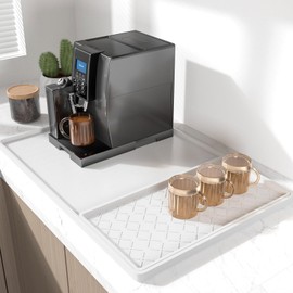 Rnivvi Silicone Coffee Mat, 16" x 24" Waterproof Raised Edge Coffee Bar Mats for Espresso Machine Station Accessories, Heat Resistant Detachable Dish Drying Pad for Kitchen Counter, Dish Rack, White