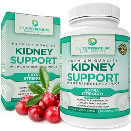 PurePremium Supplements - Kidney Support with Cranberry Extract & Astragalus - Kidney Health Supplement for Urinary Tract, Bladder, Cleanse, Detox & Repair - 60 Cranberry Pills Women and Men
