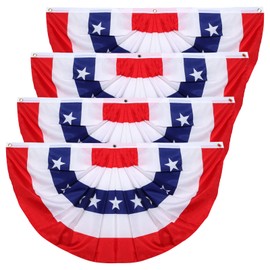 Avxdbr 4Pcs American Pleated Fan Flag 2 x 4 FT 4th of July Decorations Red White and Blue American Flag Bunting Patriotic Decorations for Outdoor Yard Party (4, 4th of July)