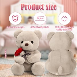 Zinueen 23 cm Teddy Bear, Cuddly Toy, Plush Teddy Bear, Valentine's Day Gift for Girlfriend, Soft Plush Bears for Christmas, Birthday, Mother's Day (Wood Colour)