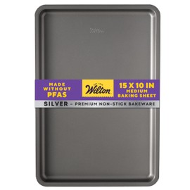 Wilton Silver Non Stick Medium Baking Sheet, 15.25 x 10.25 Inch, Cookie Sheet for Baking, Roasting, Sheet Pan Meals, Made without PFAS, Durable Steel, Even Heating