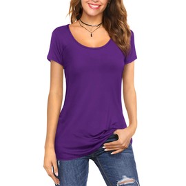 Florboom T-Shirt women's crew neck shirt short-sleeved / long-sleeved T-shirt cotton blouse tops - Stilla Purple Plain, size: m