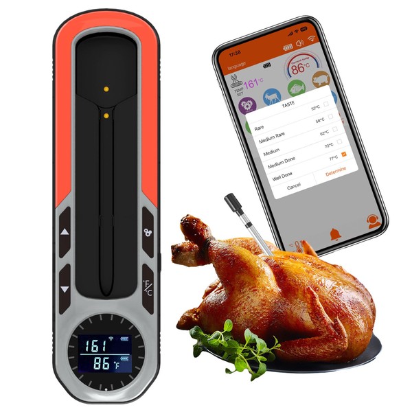 BHY Wireless Meat Thermometer Smart Bluetooth Digital Thermometer for Cooking BBQ Oven Air Fryer Grilling Candy Rotisserie Kitchen Tool with iOS & Android App