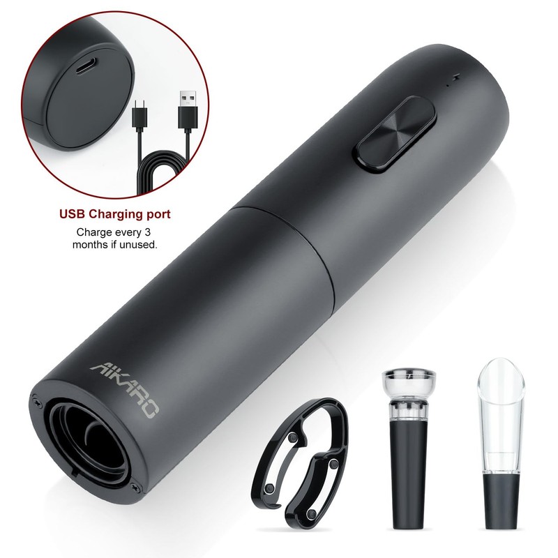 AIKARO - Cavatappi Elettrico Apribottiglie Elettronica Automatico per Vino, Ricaricabile
