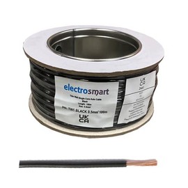 electrosmart 12V 24V Single Core Copper Automotive Auto Car Marine Stranded Thin Wall Cable/Wire Red or Black 0.5mm² 11 Amps (11A) (Black, 2m)