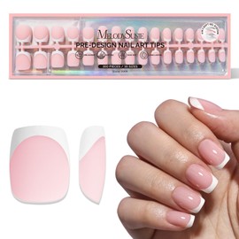 MelodySusie Short Square French Nails Tips - 160Pcs 16 Sizes Soft Gel False Nails, No File Needed Pre-Base Coated, Natural White & Pink Long-Lasting Manicure for DIY Nails Salon
