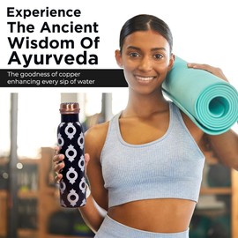 VONECO Premium Copper Water Bottle- 34Oz Handcrafted Enamel Black/White Design Design Leak-Proof Copper Bottle Ayurvedic Pure Copper Water Bottle for Drinking Stylish Hydration Solution Hand Washable