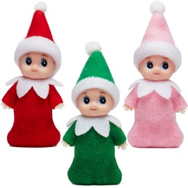 JOYIN Christmas 3PCS Tiny Elf Doll Christmas with 1 red,1 Green and 1 Pink elf Doll,Holiday Decoration Accessories Tiny Gift for Girls Boys Kids Adults