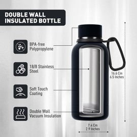 Exllena Small Water Bottle 12oz with Clip, Double Wall Stainless Steel Vacuum Small Insulated Water Bottle Keeps Drinks Cold 24 Hrs/Hot 12 Hrs for Kids Handbag School BPA Free (Black)