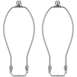 10 Inch Lamp Harp, 2 Set [Heavy Duty] Lamp Harp Holder with Lamp Finial Caps and 3/8 Standard Saddle + E26 Light Base for Table and Floor Lamps (Silver)