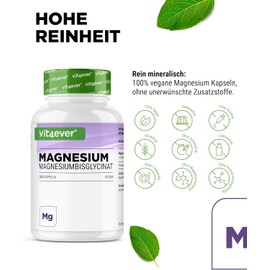 Magnesium Bisglycinate - 365 Capsules - Premium: Chelated Magnesium - 155 mg Elementary Magnesium per Capsule - Laboratory Tested - Vegan - High Dose