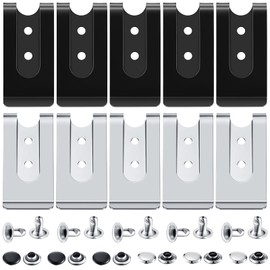 Frienda 10 Pcs Metal Belt Clip Buckle Spring Hook Belt Clip with 10 Pairs Rivets for Bag Leather DIY(Black and Silver)