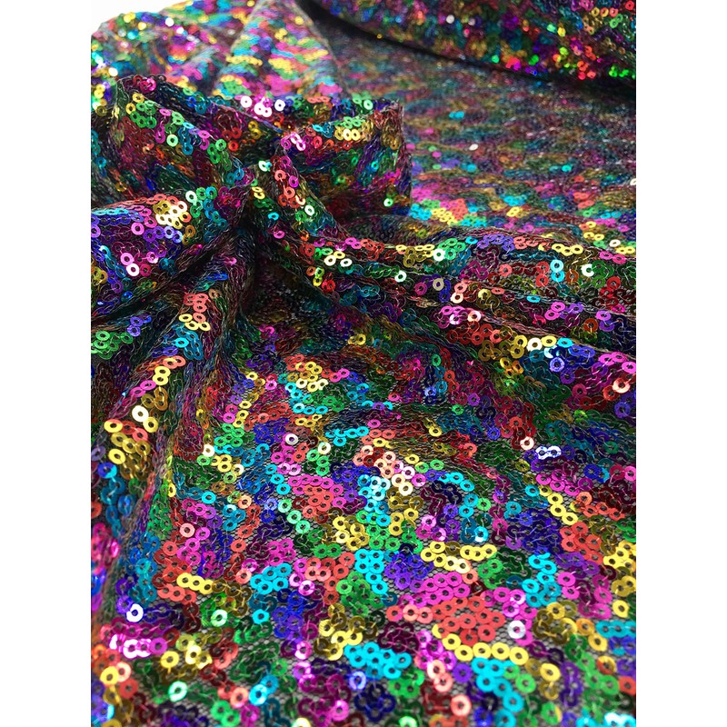 3mm Mini Rainbow Sequin Fabric 1 Way Stretch 130cm wide