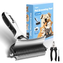 Taairol Extra Wide Undercoat Rake for Dogs and Cats, Pet Grooming Brush with Nail Clipper to Remove Loose Fur, Professional Dematting & Deshedding Comb for Tangled Hair (Large)