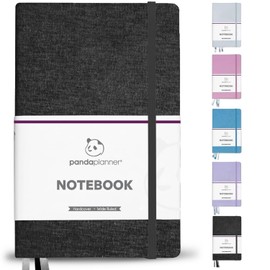 Panda Planner Wide-Ruled Notebook for School - 5.75" x 8.25" Wide Ruled Paper - 240 Sheets,100 GSM Thick Paper - A5 Hardcover Faux Leather Notebook for To Do List, School, Home (Black)