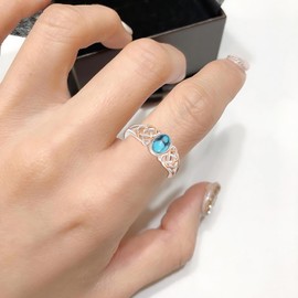 PRAYMOS 925 Sterling Silver Birthstone Ring Turquoise Moss White Opal Ring for Women Girls Celtic Knot Open Adjustable Thumb Ring, Sterling Silver