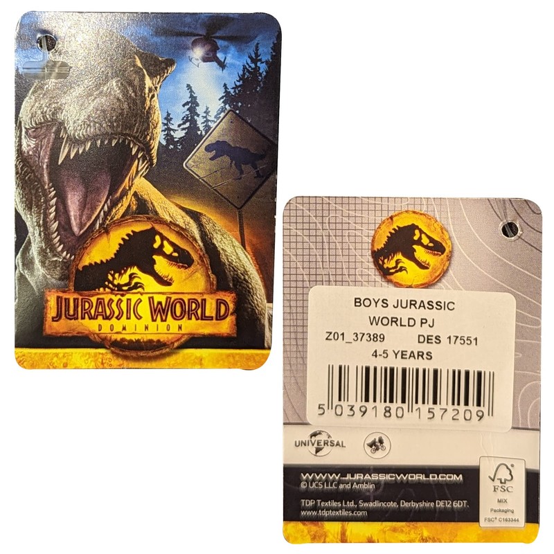 Jurassic World Boys Pyjamas - Long Sleeved - 4 to