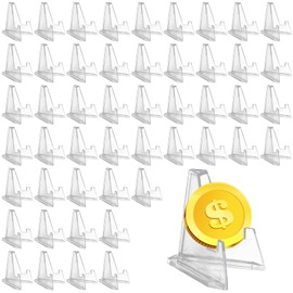 Pack of 50 Acrylic Card Stands: 57 mm Transparent Acrylic Stand, Coin Holder Stand, Adjustable, Card Stand for Cards, Plastic Easels, for Displaying Coins, Pocket Watches, Medals