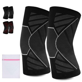 360 RELIEF - 1 Pair Knee Support for Women & Men, Compression Knee Sleeves for Sports, Running, Squats, and Workouts, Flexible & Comfortable Fit, Medium, Black/White + Laundry Bag