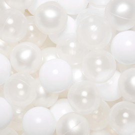 TRENDPLAY Plastic Balls for Ball Pits - Pack of 100 Hollow Balls- Safe and Exciting Playtime - Perfect for Toddler Baby Pools,Party,Festival Decoration, Pearl White+ White+ Clear