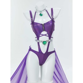 haikyuu Women Cosplay Swimsuit With Sarong Gloves Gothic One Piece Bathing Suit Halter Lace Up Goth Swimwear (US, Alpha, Medium, Regular, Regular, purple)