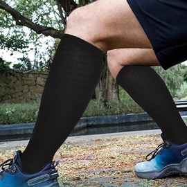 SHEKINI Graduated Compression Socks for Men & Women 20-30 mmHg Knee High Socks for Improved Blood Circulation, Sports and Recovery Athletic Socks 2 Pairs Black Size 42