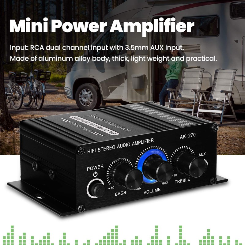 Snsowed AK270 Mini Audio 2 Channel Stereo Power Amplifier Portable