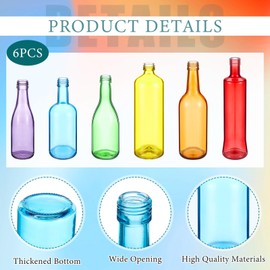 Zhehao 6 Pcs Colored Glass Bottles Decorative Glass Bottle for Bottle Tree 6 Shapes Empty Wine Bottles for Garden Yard Outdoor Home Decor(Classic)