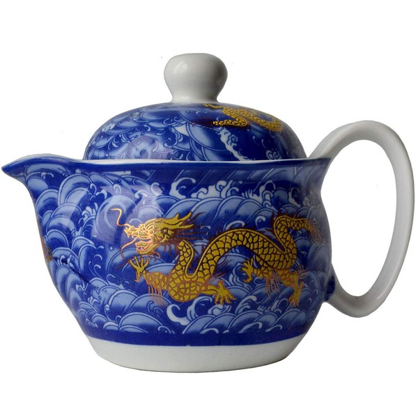Yxhupot Teapot Blue China Porcelain 12oz Dragon Stainless Steel Filtration Mash Infuser Tea (cobalt blue)