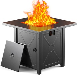 ZAFRO 28" Fire Pit Table, 40000 BTU Propane Fire Pit Table with Lid and Lava Rock, CSA Certified Fire Table with for Outdoor, Backyard, Patio, Garden, Black