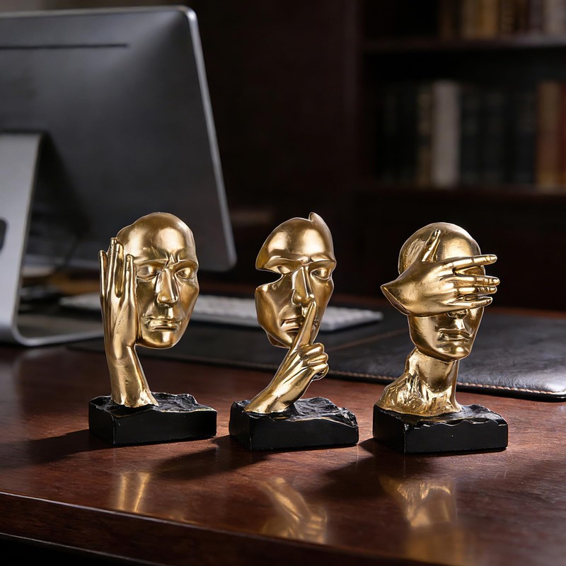 XIAOMAGG Thinker Statue Set of 3 See No Evil Hear