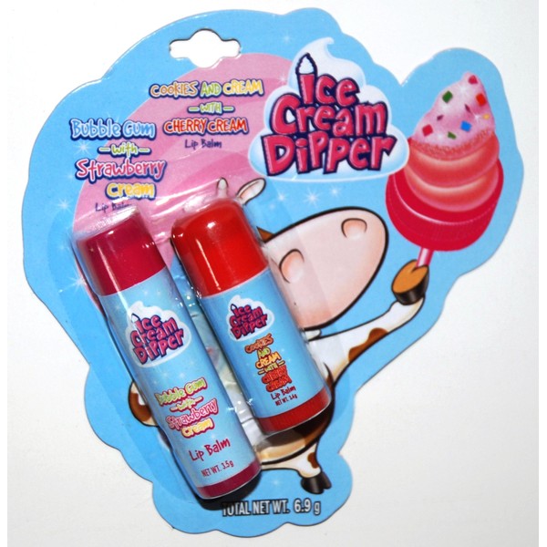 Ice Cream Dipper Lip Balms, Bubblegum with Strawberry Cream, Cookies