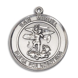 Bliss Sterling Silver San Miguel Arcangel Medal Pendant Necklace 24" Chain GiftBox
