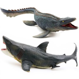 Gemini&Genius Mosasaurus and Megloden Dinosaur Toys, Ocean Monsters Shark Action Figurines, Great for Collector, Party Favor and Birthday Gift to Boys and Girls 3-12 Years Old