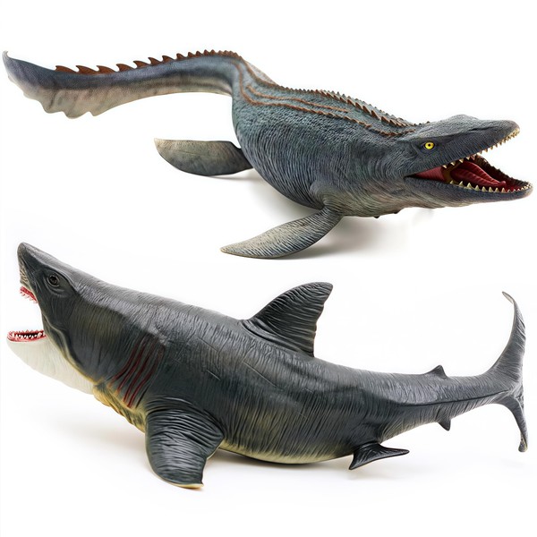 Gemini&Genius Mosasaurus and Megloden Dinosaur Toys, Ocean Monsters Shark Action