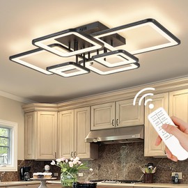 Shine LUEST Shine LUEST Modern LED Ceiling Light Fixture Black Kitchen Lighting Fixtures Ceiling for Bedroom 31.5" Dimmable 6 Ring Square Ceiling Light for Kitchen with Remote Control for Living Room,Dining Room