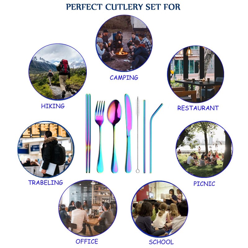 Travel Utensils Set with Case, Reusable Stainless Steel Cutlery Set