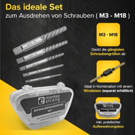 Screw Extractor Set [Extra Grippy] – 5 Piece Left Extractor Set | Extractor Set for Most Common Screw Sizes M3 - M18 | Screw Remover for Professionals and DIY Enthusiasts monkeystrong