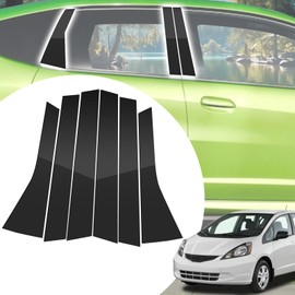6pcs Glossy Black Exterior Door Window Pillar Posts Molding Cover Panel Trim Stickers Side Door Window Cover Trim Kits for Honda Fit 2008 2009 2010-2013 Accessories