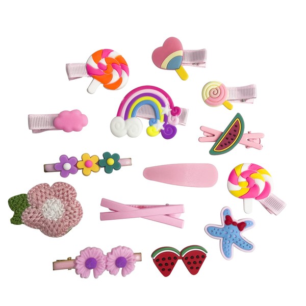 42 Pieces Hair Clips For Girls,Cute Snap Clips,Toddler Hair Accessories,Daisy Flower Hairpins, Mixed Patterns Animal Fruit Rainbow Girl Barrettes (#1) CC015