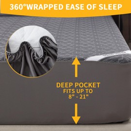 Waterproof Mattress Protector Twin Size, 40% Rayon Derived from Bamboo Grey Mattress Bed Cover, 3D Air Fabric Breathable Mattress Pad Fitted with Deep Pocket 8"- 21" Machine Washable