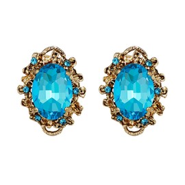 BriLove Victorian Style Stud Earrings for Women Crystal Floral Scroll Cameo Inspired Oval Jewelry Light Blue Antique-Gold-Toned