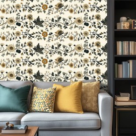 HOMETITUTE Floral Wallpaper Boho Peel and Stick Wallpaper Daisy Sunflower Contact Paper Self Adhesive Removable Counter Peel and Stick Wall Paper for Countertop Cabinet Wall Decor 15.7"x39.4"