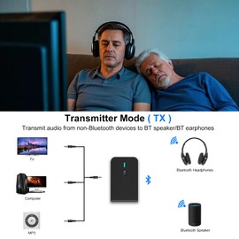 2-in-1 Bluetooth Transmitter Receiver Adapter, Skybess 3.5mm AUX Wireless Audio Transmitter for TV/Computer, Bluetooth Car Adapter Handsfree Car Kit, Low Latency & High Compatibility