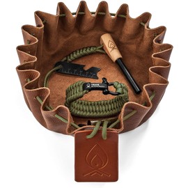 Texas Bushcraft Fire Starter Survival Kit - Ferro Rod Flint Fire Steel, Striker Tool | Cowhide Leather Tinder Bag | Emergency Paracord Bracelet Camping Gear (Army Green, X-Large Bracelet (8-9" wrist))