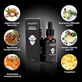 Aceite De Sándalo Para Barba Para Hombres: Suavizante, Hidratante, Espesante, Fortalecedor Para Cabello Grueso. Aceite Para Bigote Con Aceite De Argán